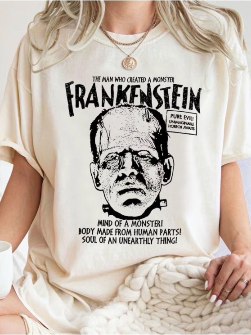 Vintage Frankenstein Graphic T-Shirt, Grunge Halloween Horror Movie Tee